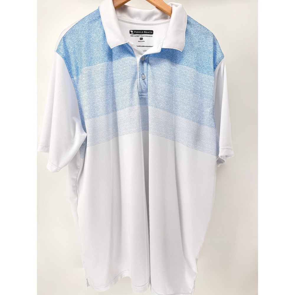 Pebble Beach Polo Shirt Mens 3XL White Blue Performance Golf